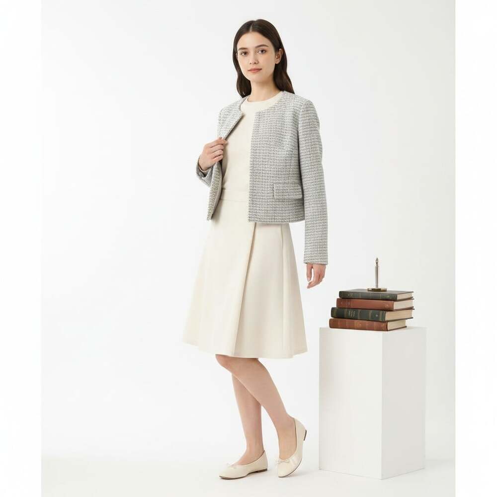 French Connection Cropped Boucle Tweed Jacket Sm Light Blue NWT Light Academia
